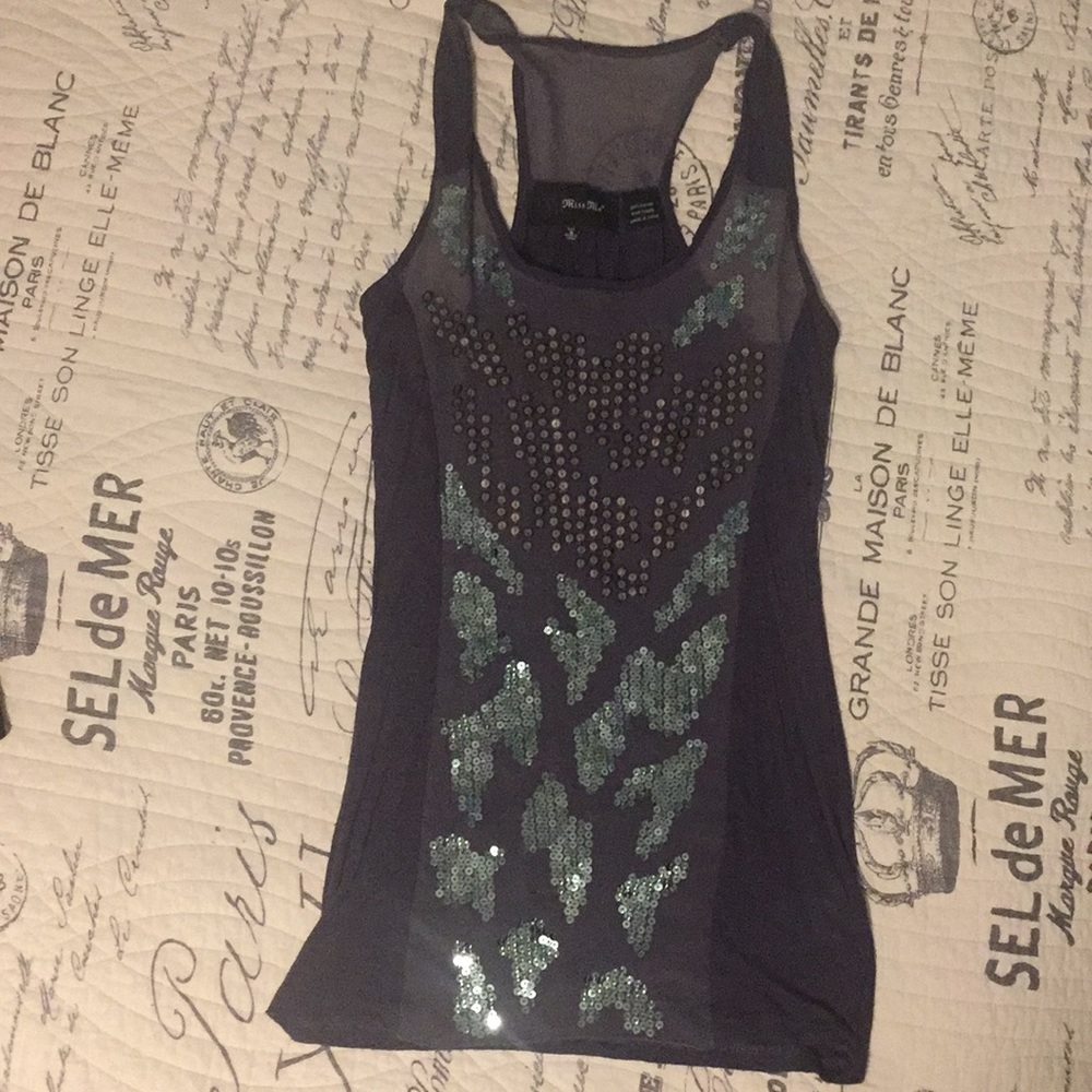 Miss Me Grey and Sequined Tank Top